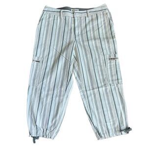 Bay Studio Khakis Green Striped Pants Capri Ankle Cotton Size 12